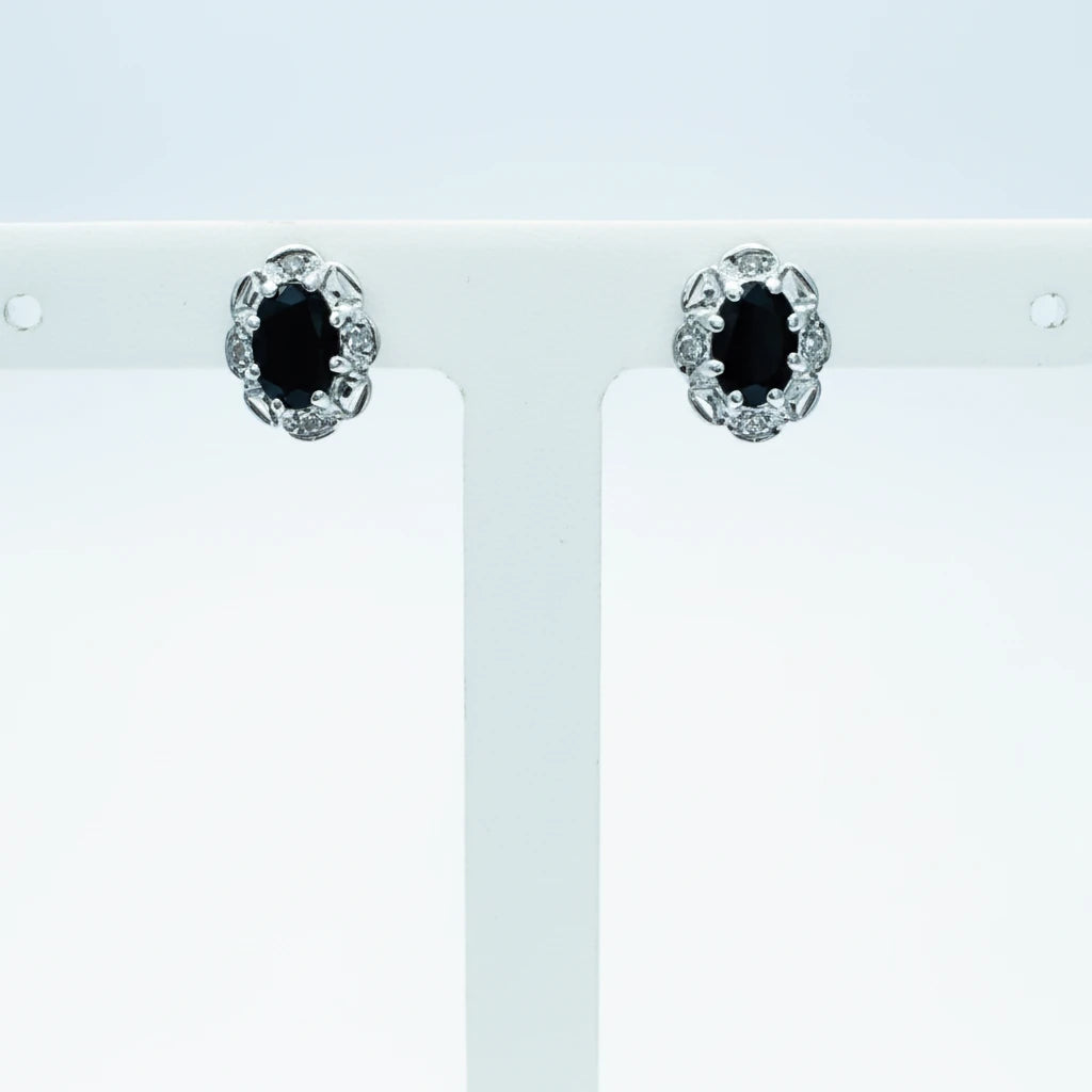 9ct Y&WG Sapphire and Diamond Cluster Stud Earrings
