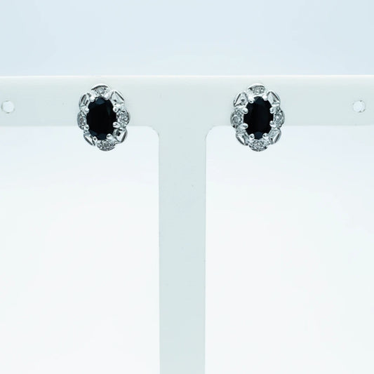9ct Y&WG Sapphire and Diamond Cluster Stud Earrings