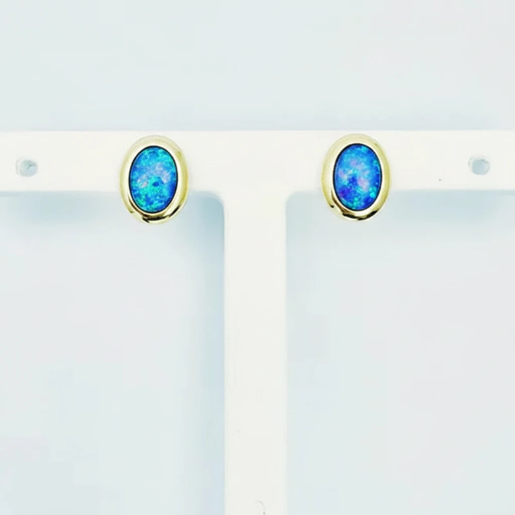 14ct YG Black Boulder Opal Stud Earrings