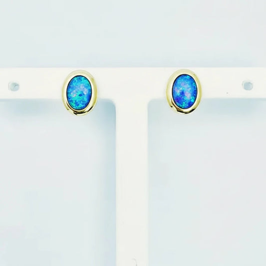14ct YG Black Boulder Opal Stud Earrings