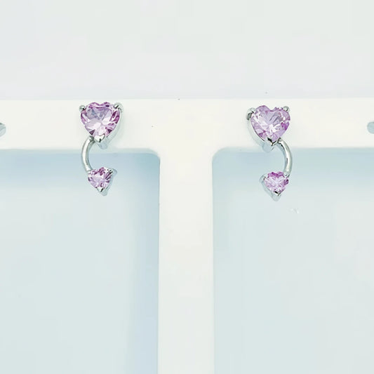 9ct WG 2 Heart Shaped Pink Sapphire Dropper Stud Earrings