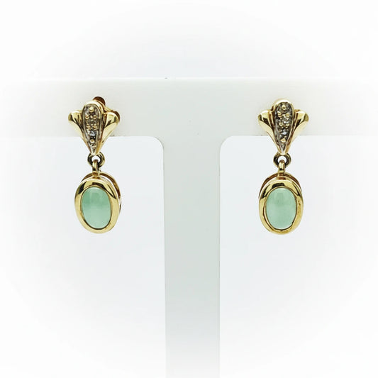 9ct YG Jadite and Diamond Set Stud Dropper Earrings