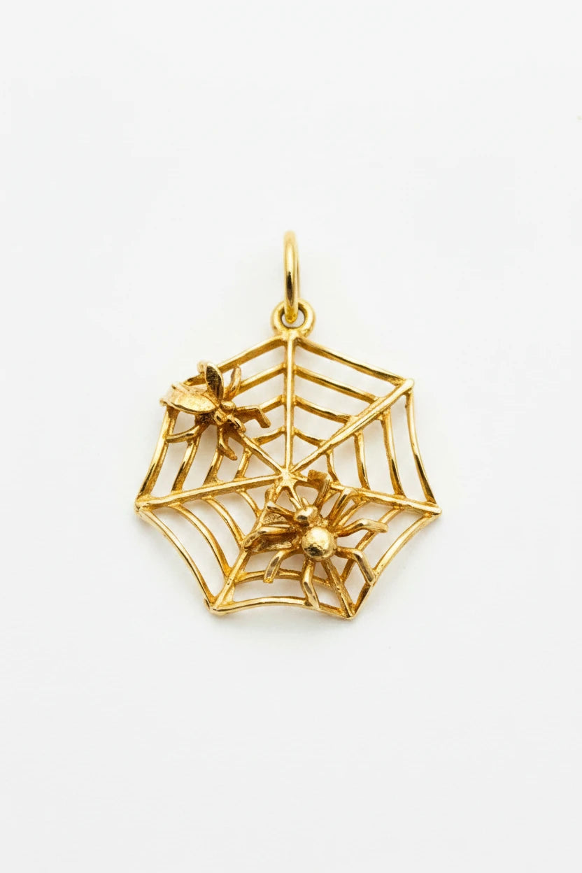 9ct YG Spider and Fly on Web Charm