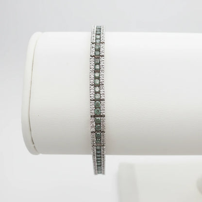 Women's 9ct Green and White Diamond Tennis Bracelet