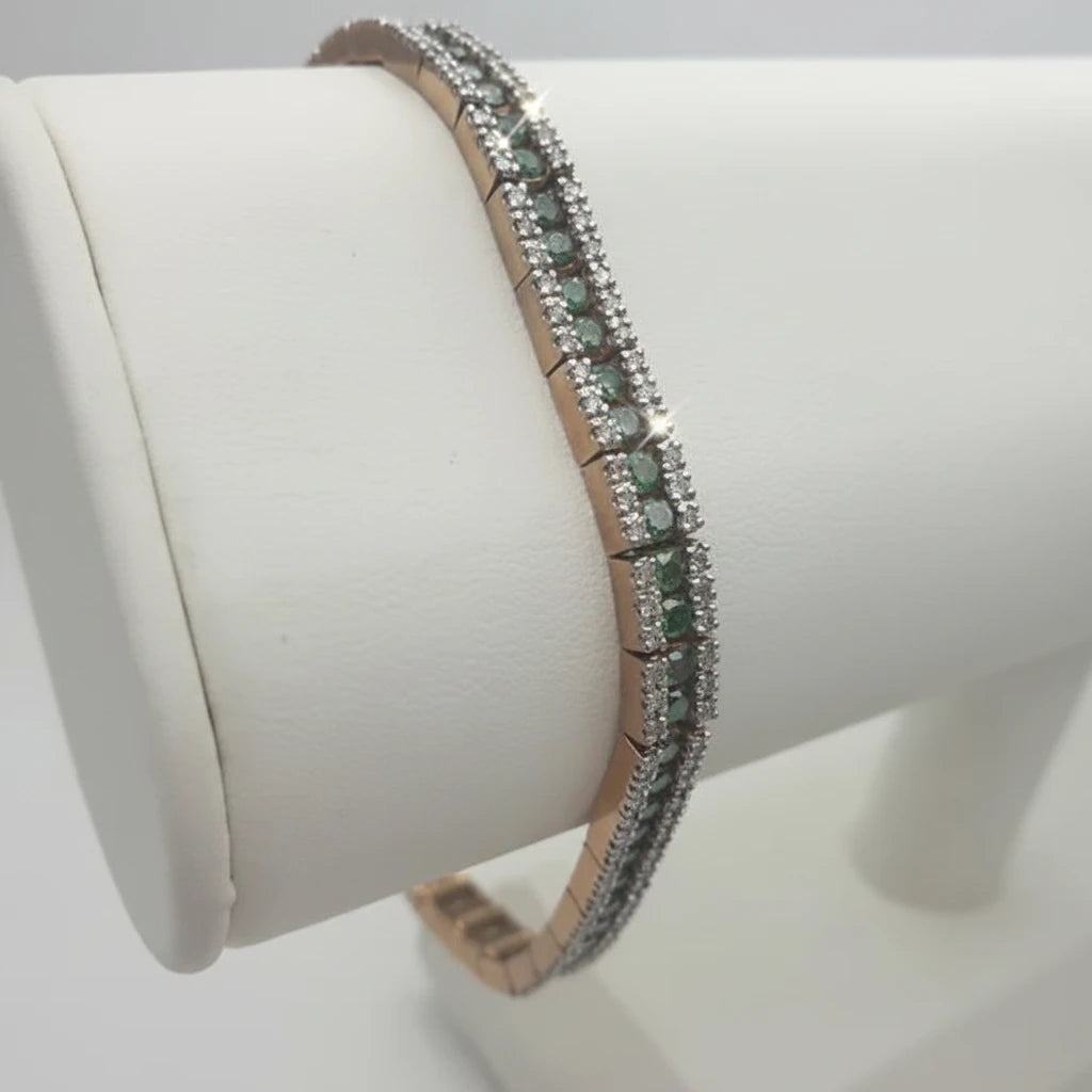 Women's 9ct Green and White Diamond Tennis Bracelet