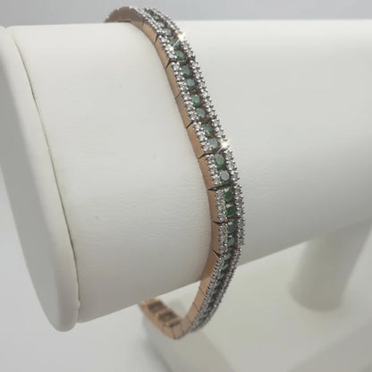 Women's 9ct Green and White Diamond Tennis Bracelet
