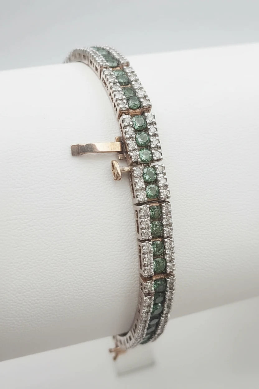 Women's 9ct Green and White Diamond Tennis Bracelet
