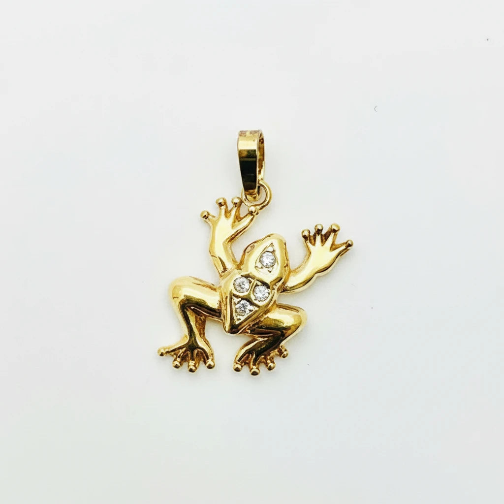 9ct YG Hollow CZ Set Frog Charm