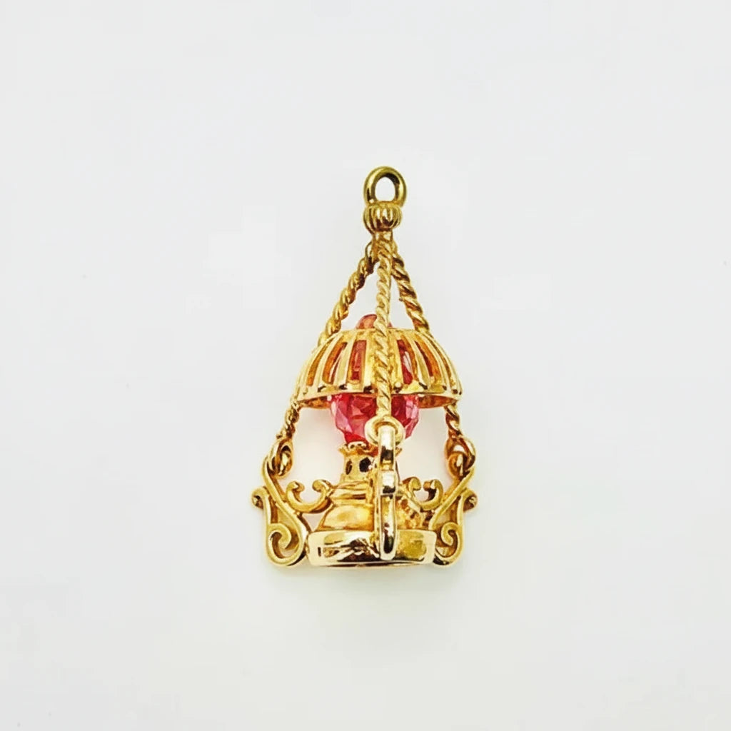 9ct YG Handmade Open Pink CZ set Lantern Charm