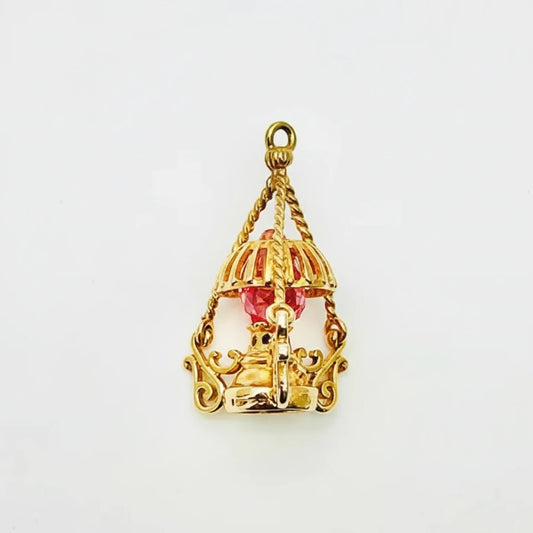 9ct YG Handmade Open Pink CZ set Lantern Charm