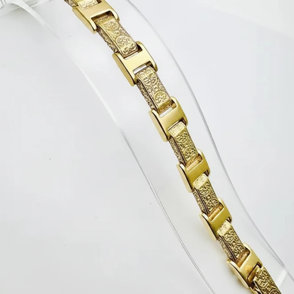 9ct YG Patterned Rectangular Fancy Link Bracelet