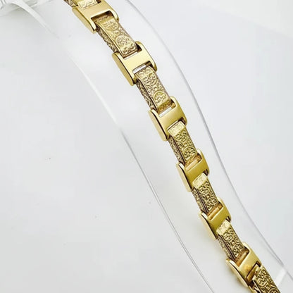 9ct YG Patterned Rectangular Fancy Link Bracelet